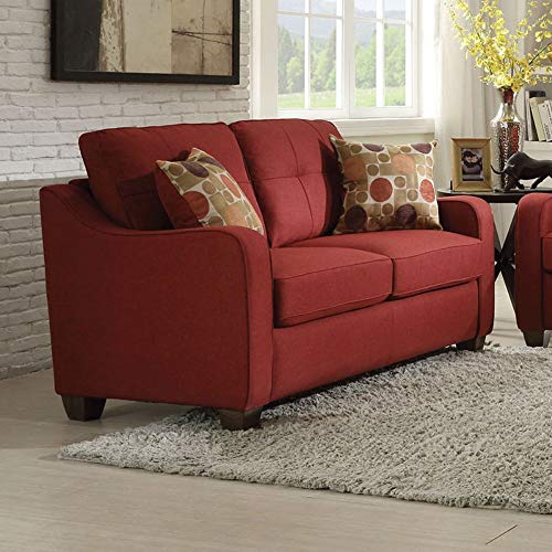 ACME Furniture Cleavon II Loveseat with 2 Pillows, Red Linen