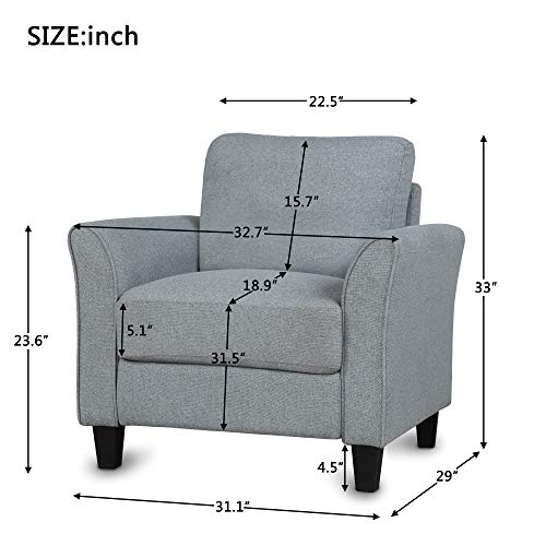 Armrest Single Sofa Chair Harper&Bright Designs Living Room Furniture Armrest Single Sofa Arm Chair Upholstered Armrest, Sturdy Wood Construction Toddler Couch Single Seat Ship from USA (Gray)