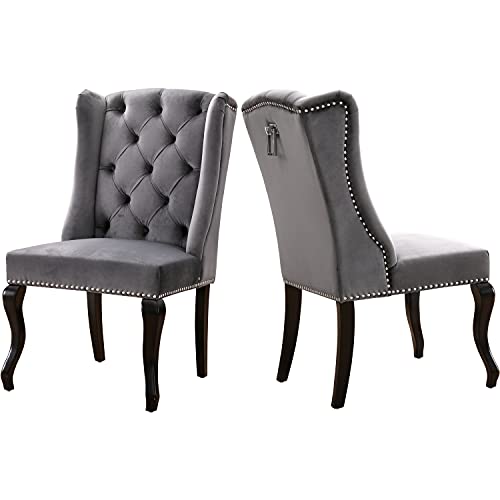 Meridian Furniture Suri Collection Modern | Contemporary Velvet Upholstered Dining Chair with Wood Legs, Luxurious Button Tufting, Nailhead Trim, Set of 2, 23