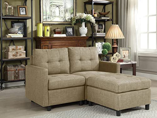 Beaugreen Sectional Sofa Couch with Ottoman Small Sofa Couch with Ottoman Loveseat Chaise for Apartment Living Room Bedroom Small Space(Khaki Grey, 2 seat)