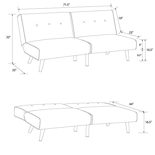 Novogratz Palm Springs Convertible Sofa Sleeper in Rich Linen, Sturdy Wooden Legs and Tufted Design, Mustard Linen, 2182929N