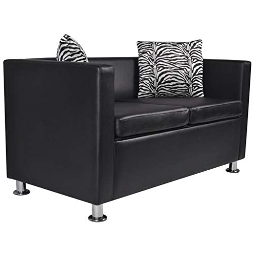 Sofa 2-Seater, Sofa Bed with Armrest, Modern Black Faux Leather Love Seats Futon Sofa Loveseat Living Room Office Couch Small Space，Artificial Leather Black