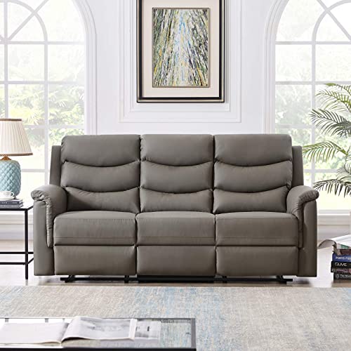 PU Leather Recliner Sofa, Modern Reclining Loveseat with Cup Holder and Console Slate, 2-Seater Sofa with Flipped Middle Backrest, Theater Seating for Living Room/Home Furniture (Gray, 3 Seater)