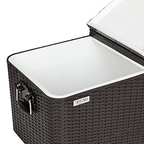 VINGLI 80 Quart Rolling Ice Chest on Wheels, Portable Patio Party Bar Drink Cooler Cart, Wicker PP Rattan with Shelf, Beverage Pool with Bottle Opener and Rolling Cover