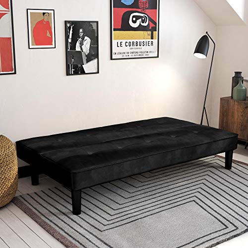 REALROOMS Tyler Futon, Convertible Sofa Bed & Couch, Black Velvet
