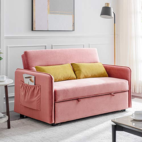 Sleeper Sofa,2 in 1 Sofa Bed,Compact Soft Velvet Sofa Bed Pull-Out Sleeper with 2 Lumbar Pillow