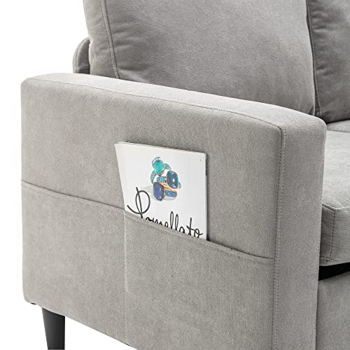 Polbi 2-Piece Living Room Sofa Set with Moveble Storage Ottoman, 3-seat Couch Hdand Handy Side Pocket, L-Shaped Sectional Furniture Set, Grey