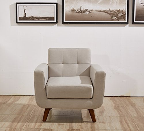 US Pride Furniture AS5174-S+C Charles Mid-Century Modern 100% Linen Fabric Sofa and Chair 2 Pic Set, Clean-Lined Design for Apartment and House, Tan