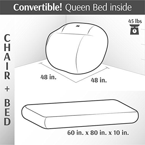 CordaRoy's Chenille Bean Bag Chair, Convertible Chair Folds from Bean Bag to Bed, As Seen on Shark Tank, Charcoal - Queen Size
