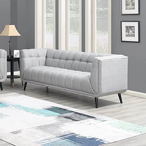 AC Pacific Sara Button Tufted Upholstered Living Room Sofa, Gray
