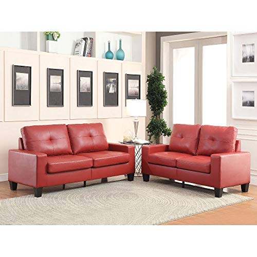 Sofa and Loveseat Sets, HABITRIO 2 Pieces Modern Style PU Leather Upholstered Living Room Furniture Set with Back&Seat Cushions, Straight Arms, Soft PU Leather Upholstery, Red