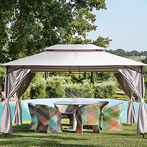 Gazebo for Patios 10x13 ft Square Tent Double Roof Tops with Curtain Screens for Outdoor Patio Garden Backyard Parties Decks Yard Lawns (Taupe, 10x13)…