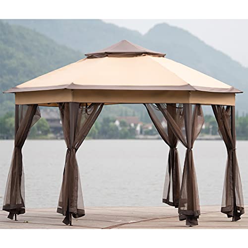 13 X 13 Ft Outdoor Gazebo Canopy Tent Gazebos for Patios Outdoor Canopy with Netting,Pop Up Canopy Screen Tent 6 Sided with 12 Ground Stakes