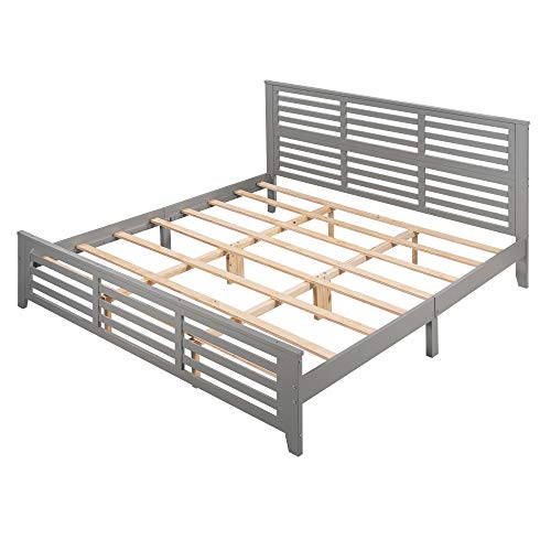 King Size Platform Bed, Wood Platform Bed Frame with Headboard, Footboard, Solid Legs, Wood Slats Support, No Box Spring Needed, Easy Assembly, Single Platform Bed Frame for Kids Teens Adults (Gray)
