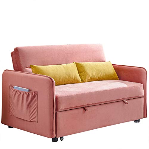Sleeper Sofa,2 in 1 Sofa Bed,Compact Soft Velvet Sofa Bed Pull-Out Sleeper with 2 Lumbar Pillow