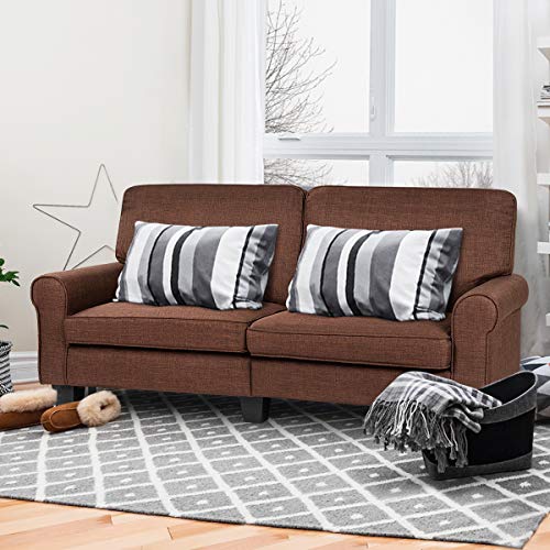 Giantex Sofa Couch Loveseat Fabric Upholstered Removable Back Seat Cushion Modern Home Living Room Furniture Set Bedroom Sofa (Brown)