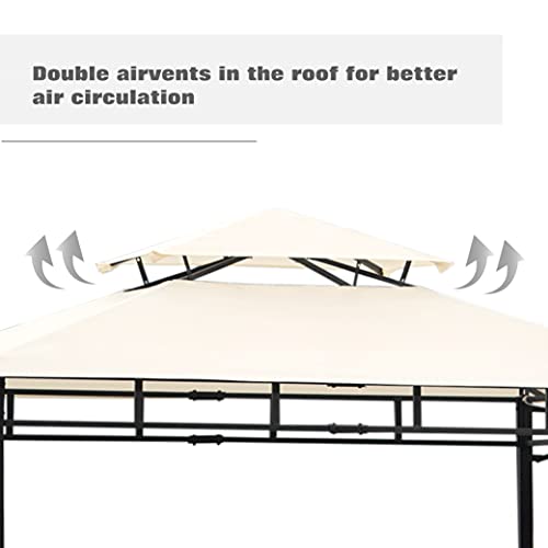 12Ft.Wx8.5Ft.H Gazebo Tent Canopy Steel Double Tiered Backyard Patio BBQ Grill Gazebo with Bar Counters