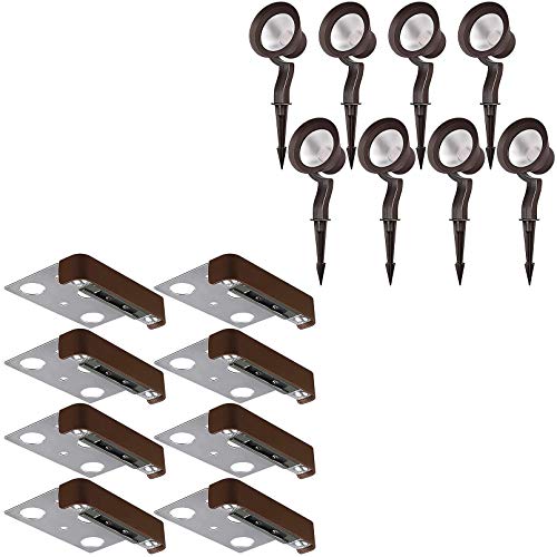 LEONLITE LED Hardscape Paver Light Bundle LED Landscape Light, 8-Pack 4 Inch LED Retaining Wall Light, 12V Low Voltage 2700K & 8-Pack 12V Dimmable LED Landscape Spotlight, 3000K, Adjustable Wall Light