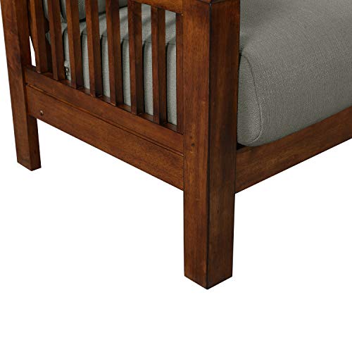 Domesis Mission Style Sofa with Exposed Cherry Wood Frame in Dove Gray Linen