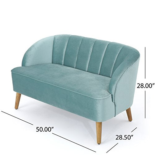 Christopher Knight Home Amaia Modern Velvet Sofa, Seafoam Blue / Walnut