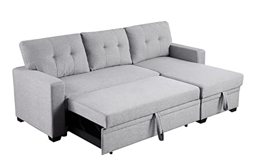Devion Furniture Lenna Reversible Sectional Sleeper Sofa & Chaise, Light Gray