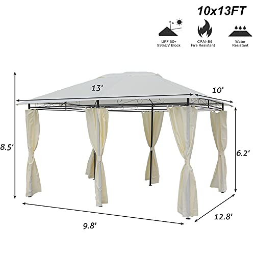 10X13FT Outdoor Patio Gazebo Canopy,Instant Canopy with Shade Curtains ,Soft Top Pergola 2-Tier Steel Frame Gazebo for Patio,Sturdy Straight Leg Tent for Backyard,Party,Event (10X13FT, Beige)