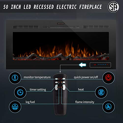 Harper & Bright Designs Electric LED Recessed Fireplace with Remote Control, Adjustable Heating and Touch Screen 1500W, 50 inch, Black