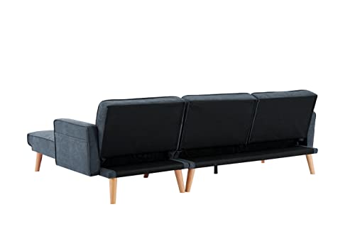 Living Room Furniture Set, L-Shaped Sectional Sofa Bed, Modern Yoglad Corner Couch Sleeper with Lounge Chaise, Recliner Sofa Set with Cushion (94 Inch for Right Corner with Side Pocket, Dark Grey)