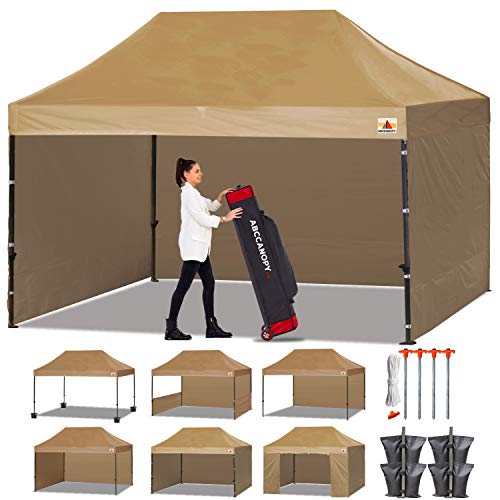 ABCCANOPY Classic Ez Pop up Canopy Tent with Sidewalls 10x15 Market and Patio-Series, Beige
