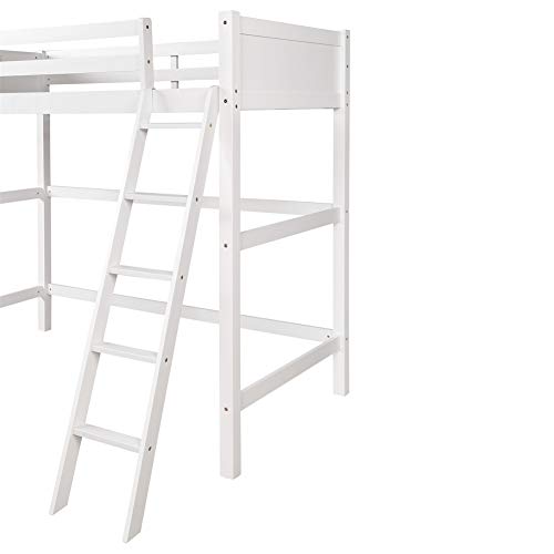 Harper&Bright Designs Loft Bed Twin Size , Kids Loft Bed with Angled Ladder , Wooden Loft Bed Frame , No Box Spring Needed ,White