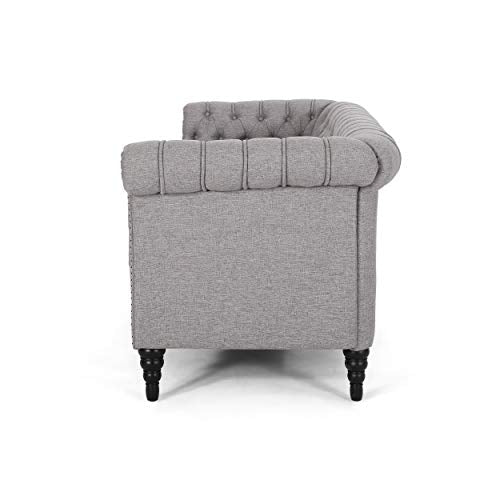 Christopher Knight Home Edgar Traditional Chesterfield Sofa with Tufted Cushions, Gray and Black