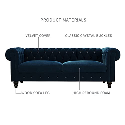 80Inch Width Transitional Sofa Velvet Upholstered Button Tufted Chesterfield 80