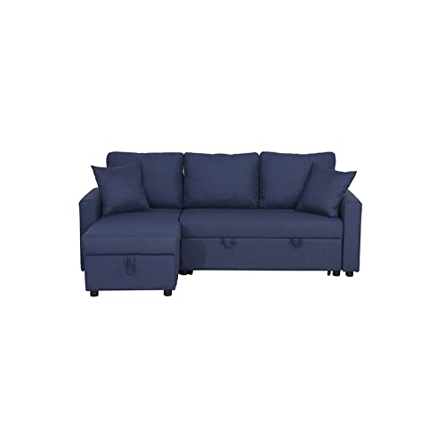 Kingway Furniture Hemus Linen Blend Reversible Sleeper Storage sectional in Blue