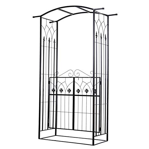 Outsunny 7' Metal Garden Arbor Arch with Lucky Leaf Clover Doors for Ceremony, Weddings, Party, Backyard and Lawn
