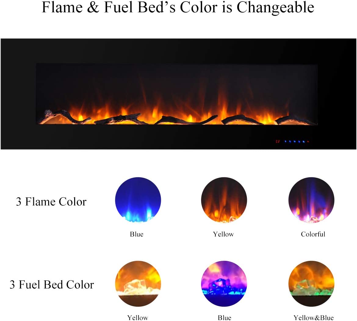 批量编辑标题Valuxhome WM60 60 in. 750/1500W Wall Mounted Log and Crystals Fireplace with Remote Black New