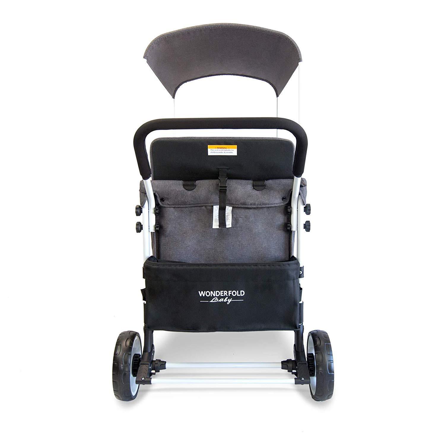 WonderFold Baby Multi-Function Folding Quad Stroller Wagon with Removable Canopy and Seats Gray Used