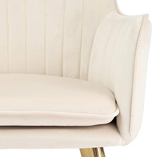 GOLDEN BEACH Velvet Dinning Chair Set of 2 Mid-Back Accent Chair Modern Leisure Armchair with Gold Plating Legs Upholstered Living Room Chair (Beige-2PCS)