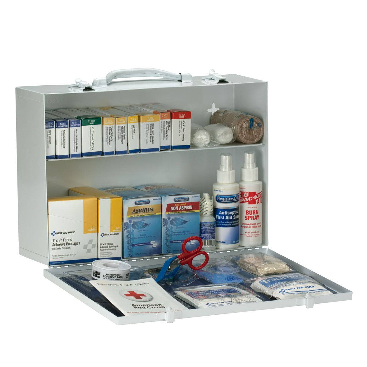 First Aid Only 75 Person 2 Shelf First Aid Metal Cabinet, ANSI A+, Type I and II, with Medications (2 per order)