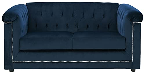 Signature Design by Ashley Josanna Glam Tufted Velvet Loveseat, Navy Blue