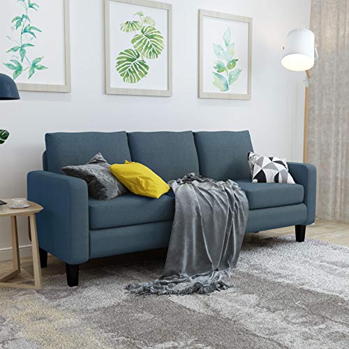 Mecor 3 Seater Sofa Couch Linen Fabric Sofa w/Thick Cushion and Deep Seat Mid-Century Modern Upholstered Accent Arm Sofa for Living Room, Bedroom, Office, Apartment, Small Space