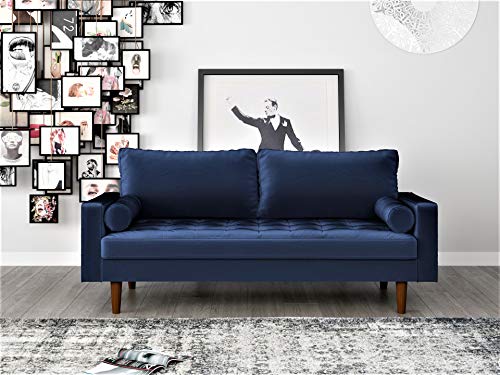US Pride Furniture NS5455-2PC Caladeron Mid-Century Modern 2-Pic Living Room Set in Soft Velvet, Space Blue