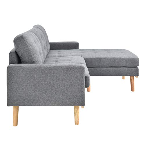 AC Pacific Shelby Mid Century Modern Living Room Tufted Sectional Set, LF, Pewter Grey