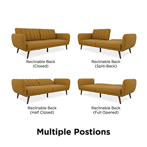 Novogratz Brittany Sofa Futon - Premium Upholstery and Wooden Legs - Mustard