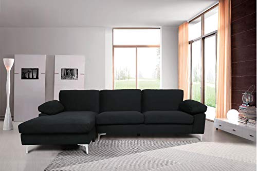 STARTOGOO Modern Upholstered Velvet Sectional Sofa Furniture Sets,L-Shape 4 Seater Corner Couch with Extra Wide Left Chaise Loung for Living Room Apartment, Black
