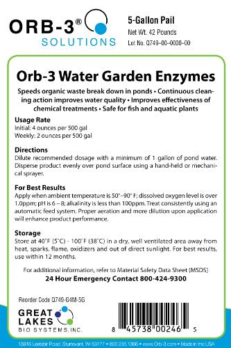 Orb-3 Water Garden Enzymes for Maintenance, 5-Gallon Pail