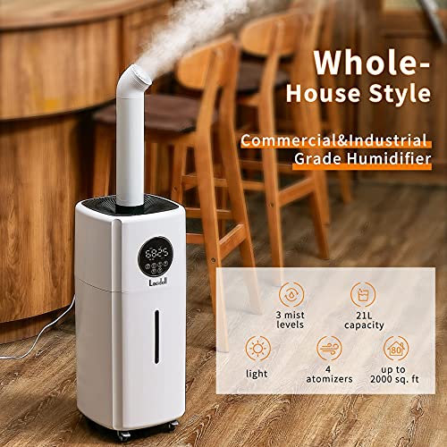 LACIDOLL Large Humidifiers Whole-House Style Commercial&Industrial Humidifier 2000 sq.ft, 5.5Gal Plant Humidifier Cool Mist Top Fill Humidifier 21L 2000ML/H Dual 360° Nozzles 3 Speed