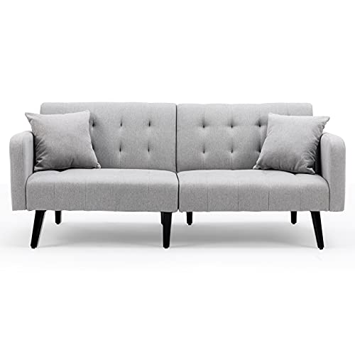 GYUTEI Convertible Sectional Sofa Folding Futon Sofa Modern Linen Fabric Couch 2 to 3 Seat Sofa Sectional with Reversible Chaise for Small Living Room,Apartment and Small Space(Light Grey)