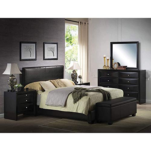 King Size Bed, Harper&Bright Designs Upholstered Faux PU Leather King Platform Bed, Fully Padded Bed with Wooden Block Leg, Box Spring Required, King