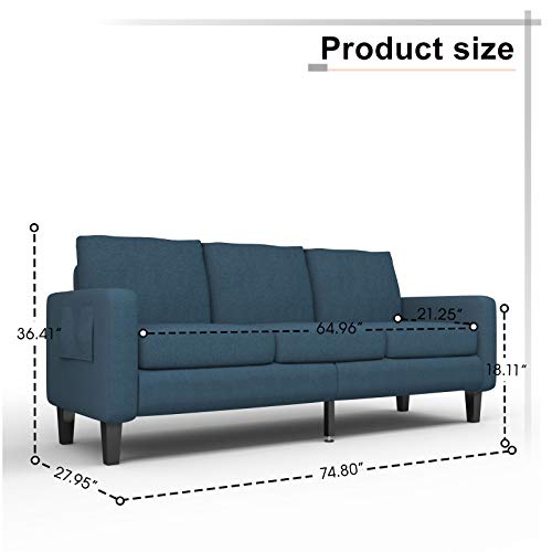 Mecor 3 Seater Sofa Couch Linen Fabric Sofa w/Thick Cushion and Deep Seat Mid-Century Modern Upholstered Accent Arm Sofa for Living Room, Bedroom, Office, Apartment, Small Space