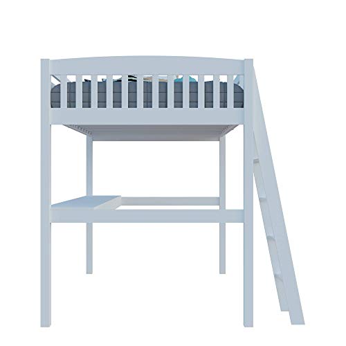 High Loft Wood Bed with Desk, Yes4Wood Everest, 100% Pinewood, No Box Spring Needed. (White, Full)